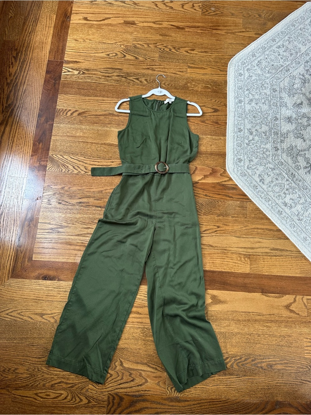 LOFT Olive Green Sleeveless Belted Jumpsuit